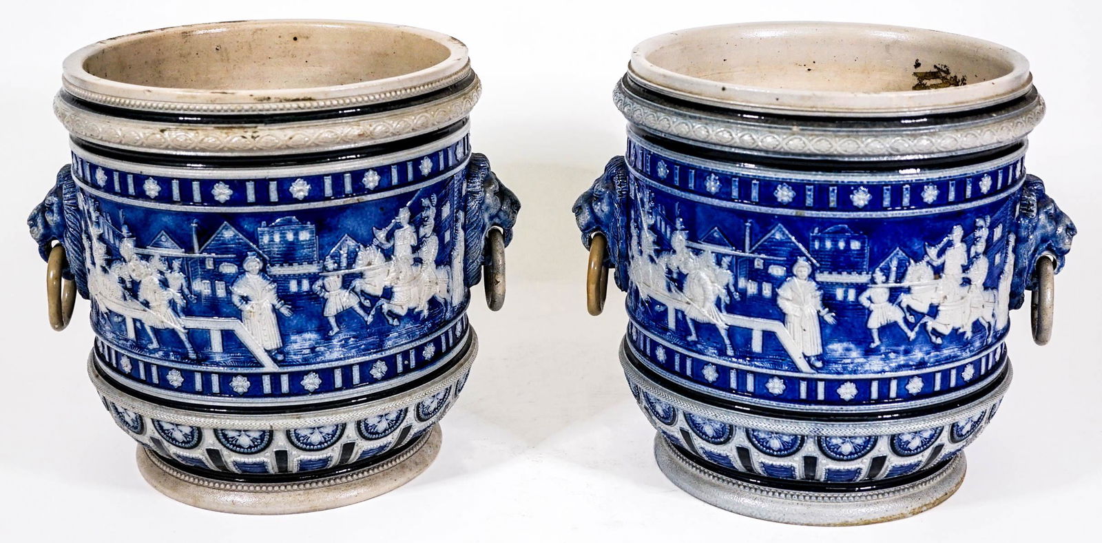 Ceramic (2) Plant Pots Blue and White [Jousting] (1 of 5)