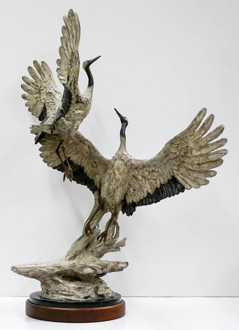 Dee Clements Large Signed Bronze Red Crown Cranes (1 of 6)