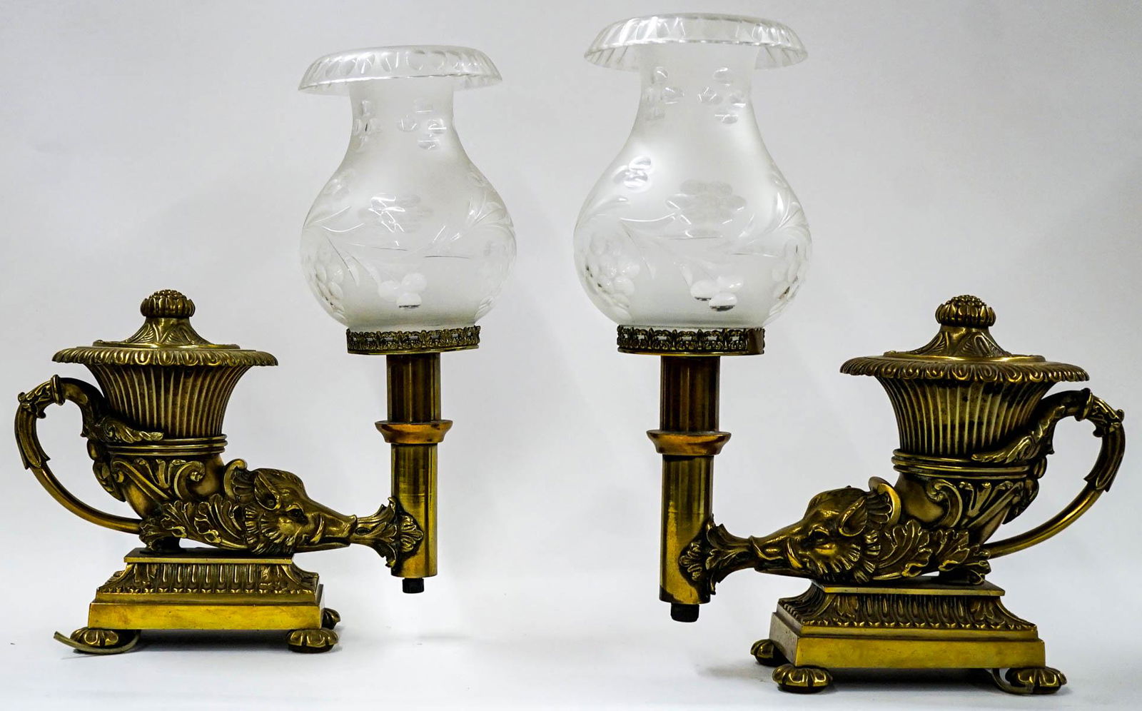Pair Antique Bronze Argand Lamps (1 of 8)