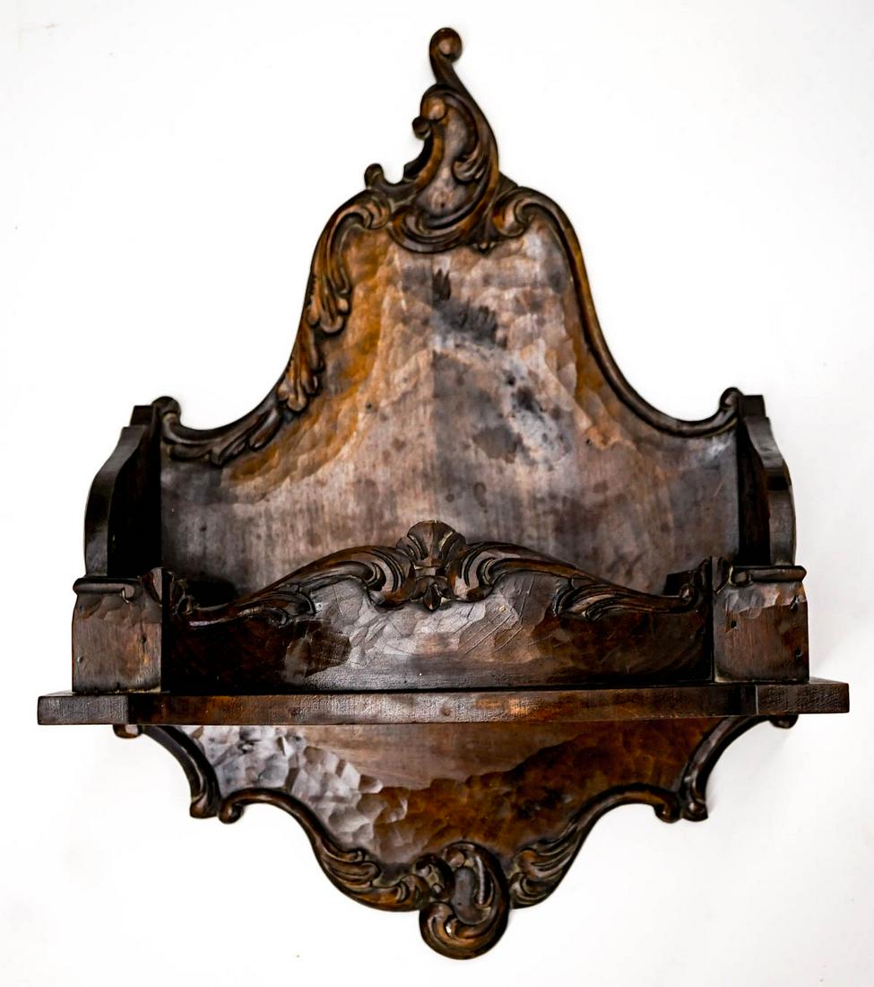 Antique Carved Wood Wall Shelf With Drawer (1 of 3)