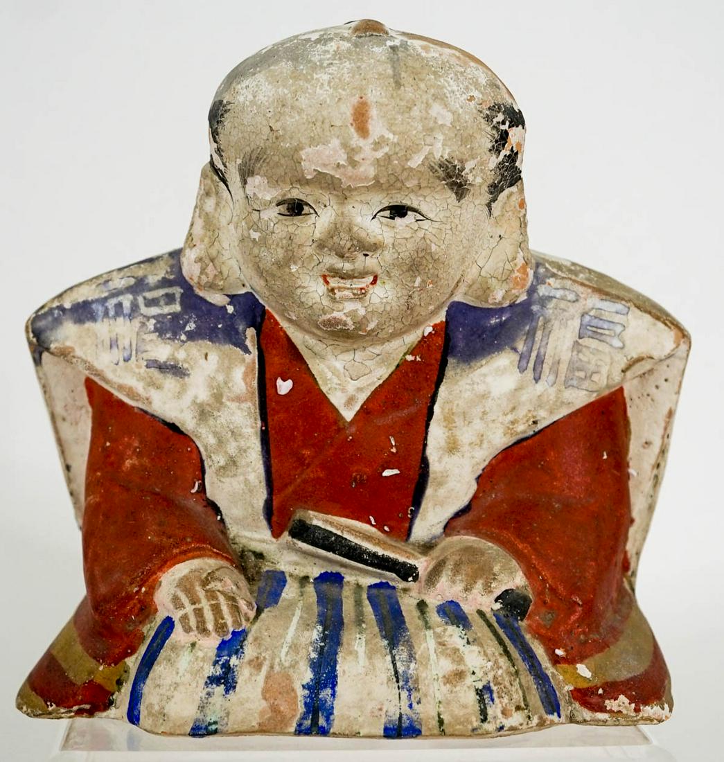 Very Old Chinese Terracotta Painted Seated Buddha: Very Old Chinese Terracotta Painted Seated Buddha. Measures 6 x 5.75 x 3.25 inches (15cm x 14.5cm x 9.5cm). Provenance: Estate of David Milot. David was a Real Estate Broker by trade and a passionate,