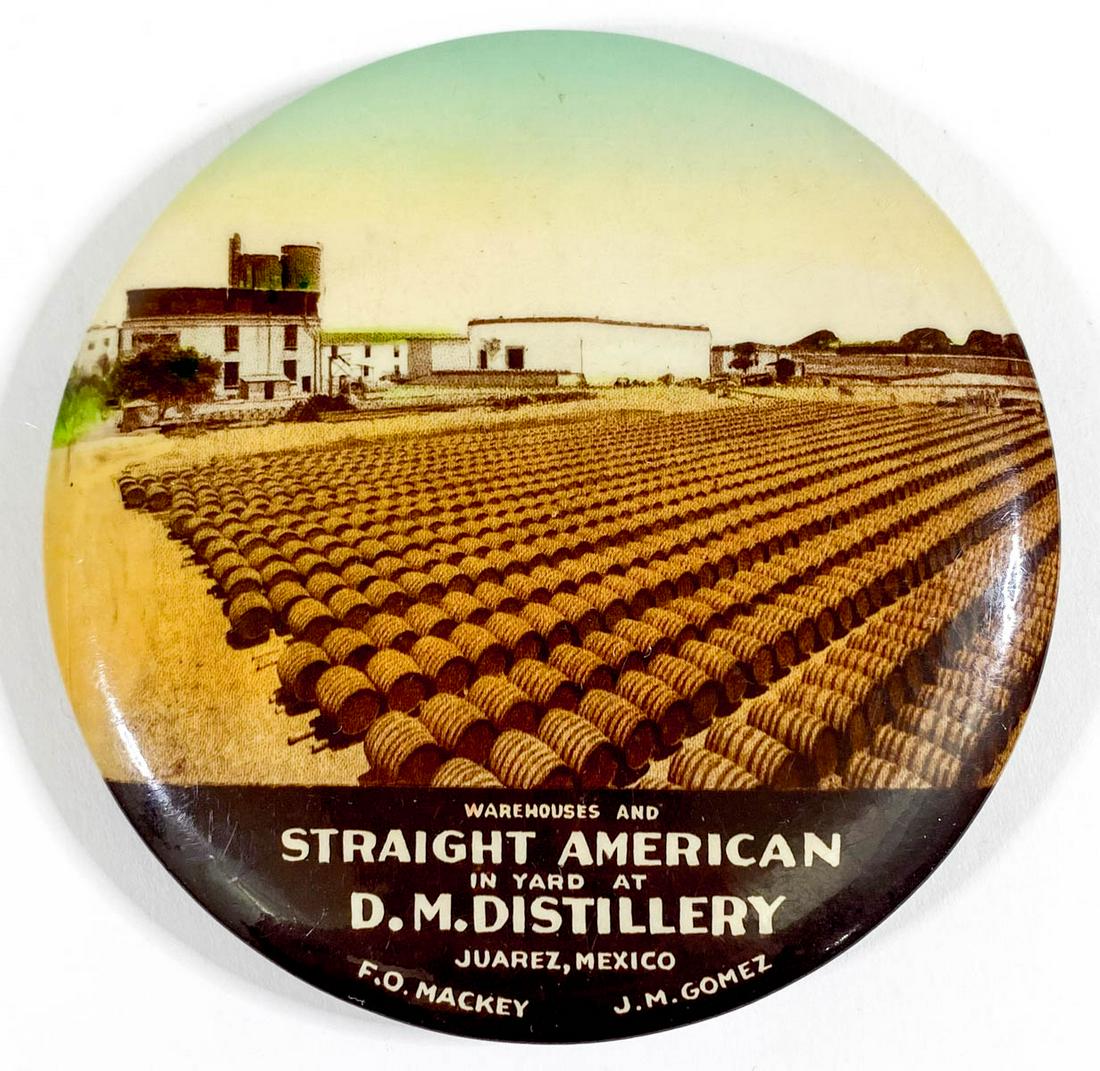 D.M. Distillery (Juarez, Mexico) Paperweight: D.M. Distillery (Juarez, Mexico) Antique Advertising Celluloid Paperweight Mirror. Measures 3.5 inches. Excellent condition. Provenance: Private collection Washington state. If lot is absent of a cond