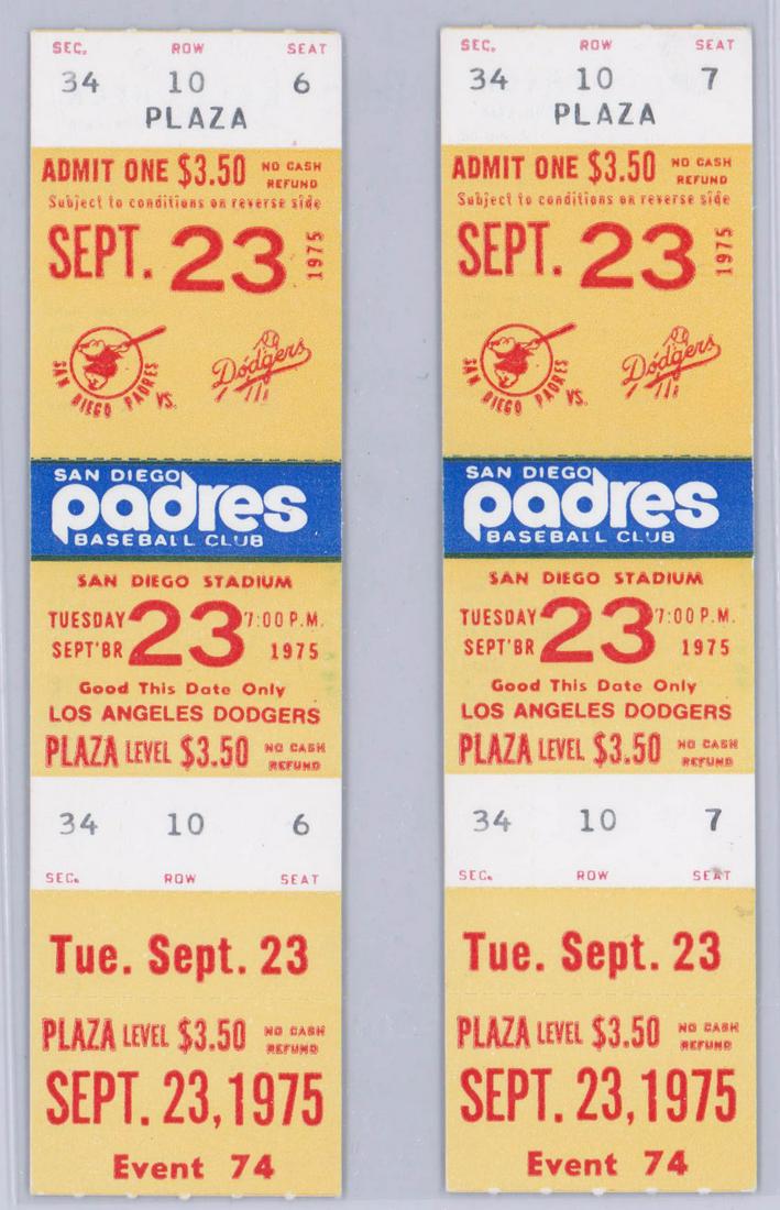 San Diego Padres Randy Jones 20th Win Tickets (1 of 2)