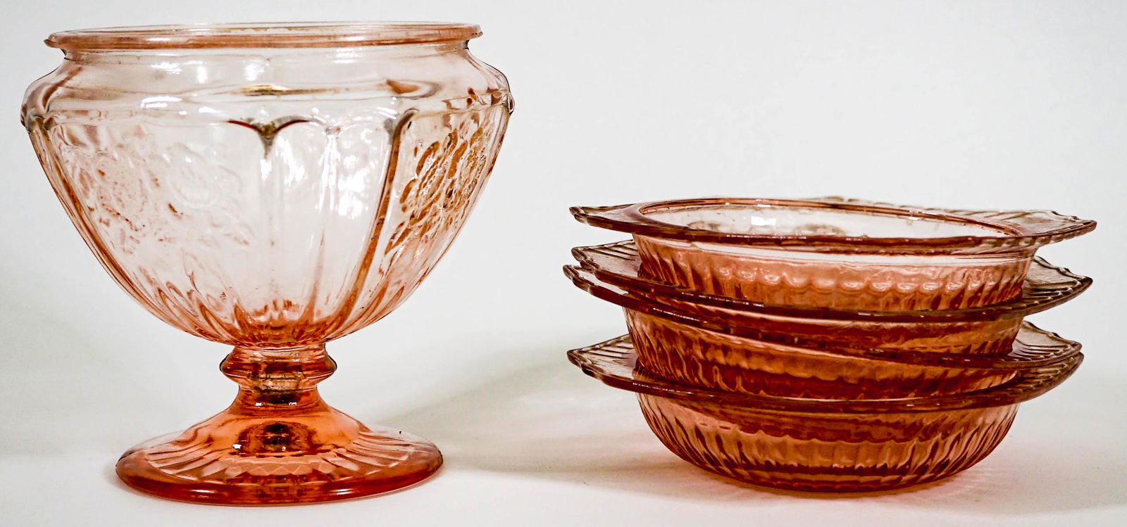 Sharon Pink Depression Glass (4) Bowls (1) Jar (1 of 9)