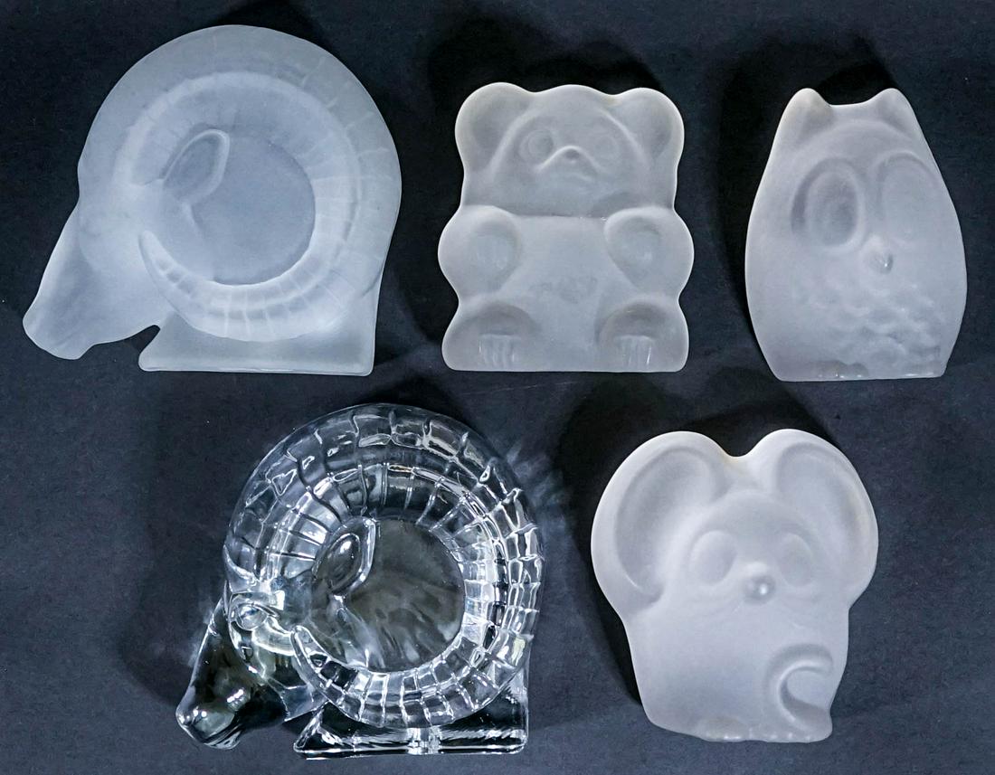 Glass (5) Paperweights / Decor [Ram, Owl, Mouse] (1 of 8)