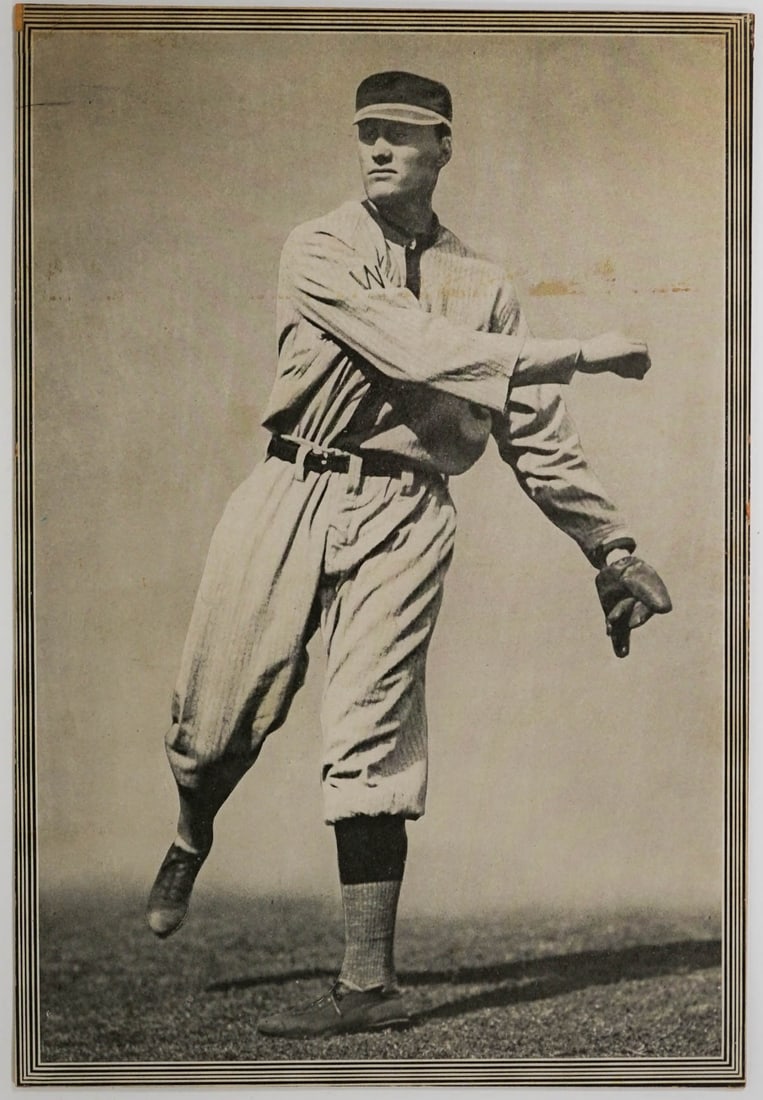 Walter Johnson 1913 Police Gazette Supplement: Walter Johnson Early 1913 Police Gazette Supplement. Measures 13.375 inches x 9.125 inches. Mounted to artists board. Believed to be from The Police Gazette Supplements, M128, Walter Johnson printed 1