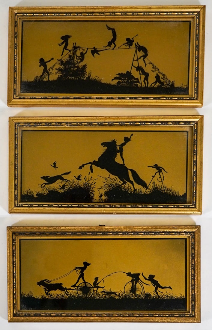 K.W. Diefenbach Silhouette 'Such A Race': (3) Per Aspera Ad Astra 'Such a Race' series silhouette Art Nouveau framed measure 3.625 in. x 7.125 in. If lot is absent of a condition report one may be requested via email. Condition report is prov