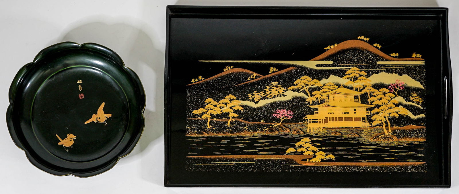 Asian Black Lacquer Tray and Bowl (1 of 3)