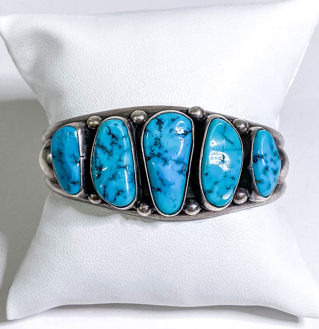 Navajo Sterling & Turquoise Signed SB in Star (1 of 4)