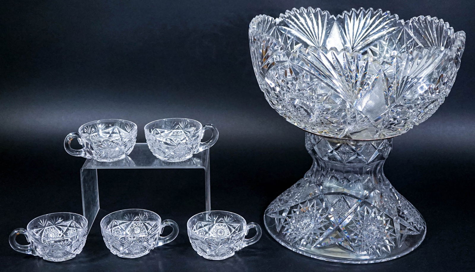 Antique ABP Cut Crystal / Glass Punch Bowl Set (1 of 10)
