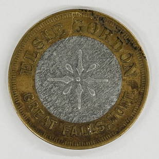 Elsie Gordon Brothel Token (Great Falls, Montana): Elsie Gordon Brothel Token (Great Falls, Montana). Measures 30 mm. Provenance: Montana private collection. If lot is absent of a condition report one may be requested via email. Condition report is pr