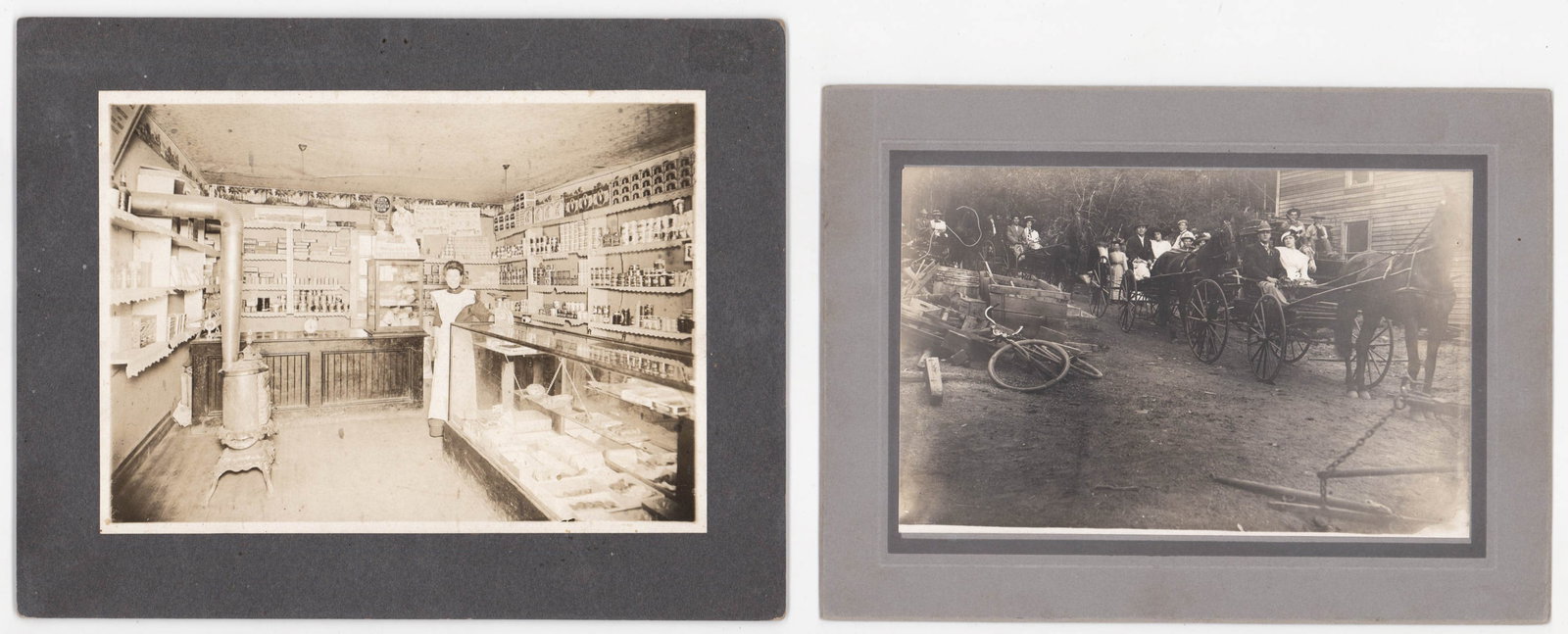 (2) Butte, Montana Antique Mounted Photos: (2) Butte, Montana Antique Mounted Photos. They measure 6.25 x 8.5 inches and 7 x 9 inches total sizes. Includes a store interior (1916), and the Scandinavian Brotherhood Picnic 1910. Provenance: Mont