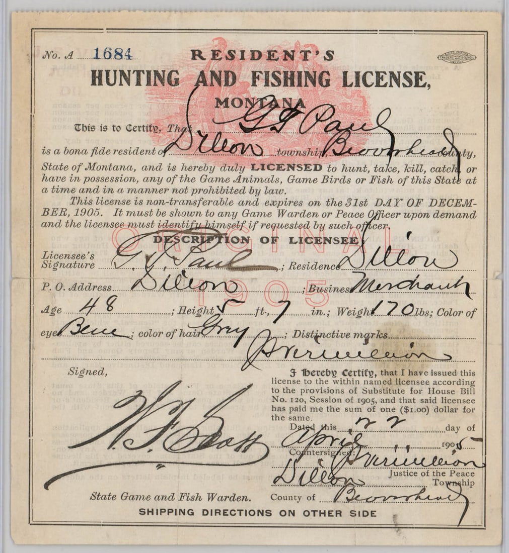 1905 Montana Hunting & Fishing License (1 of 2)