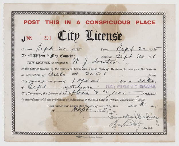 Helena, Montana 1915 Auto License