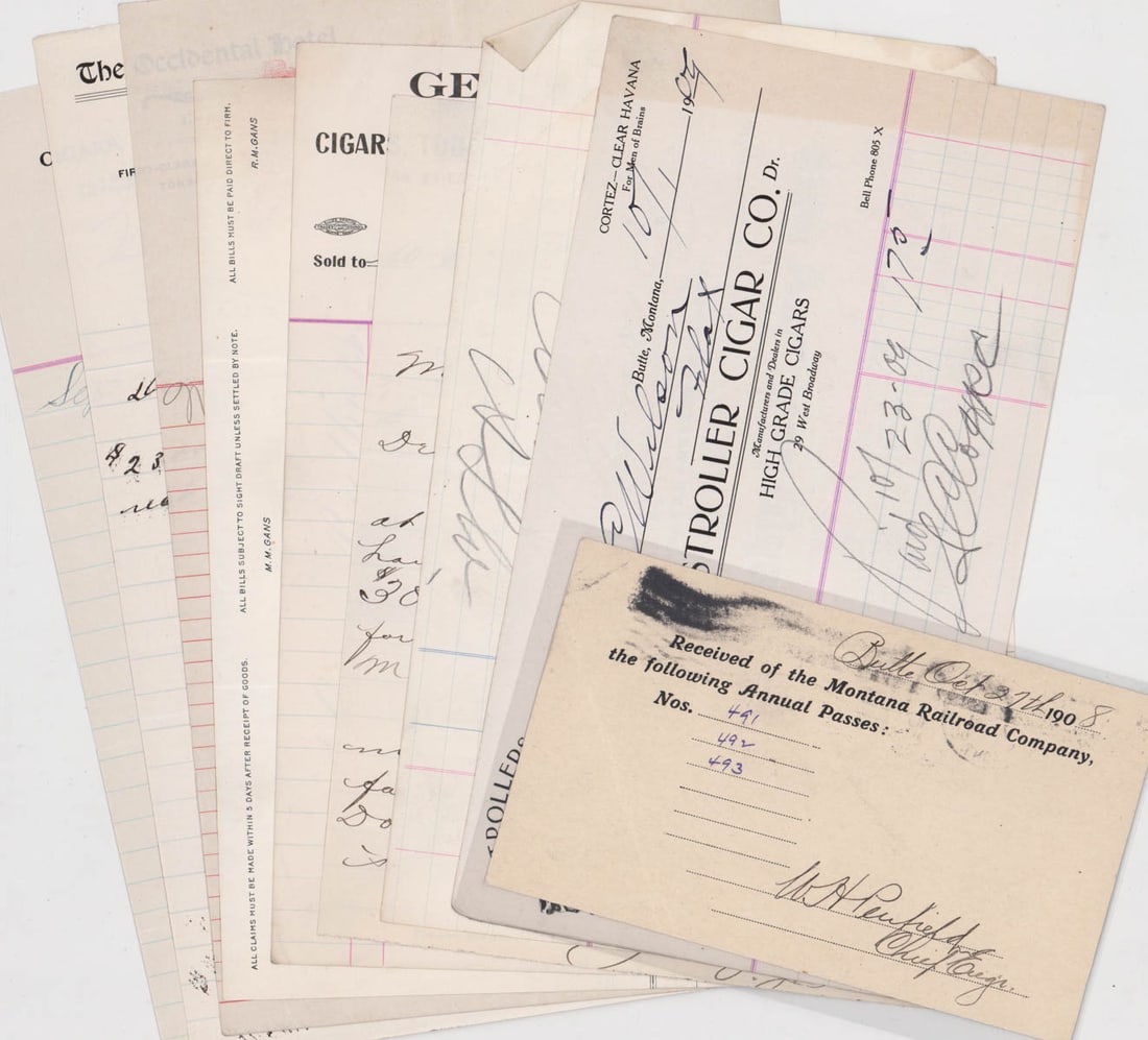 (9) Montana Letterheads & Billheads: (9) Montana Letterheads & Billheads. Provenance: Montana private collection. If lot is absent of a condition report one may be requested via email. Condition report is provided as an opinion only and