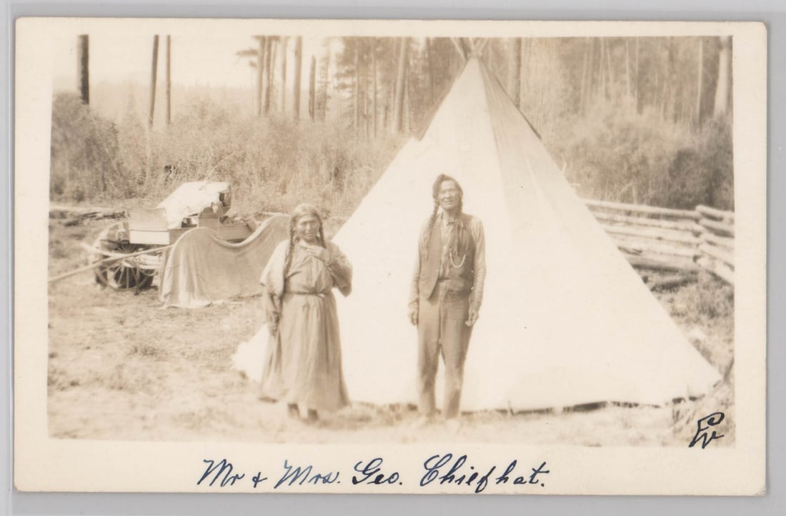 Mr. & Mrs. George Chief Hat Real Photo Postcard (1 of 2)