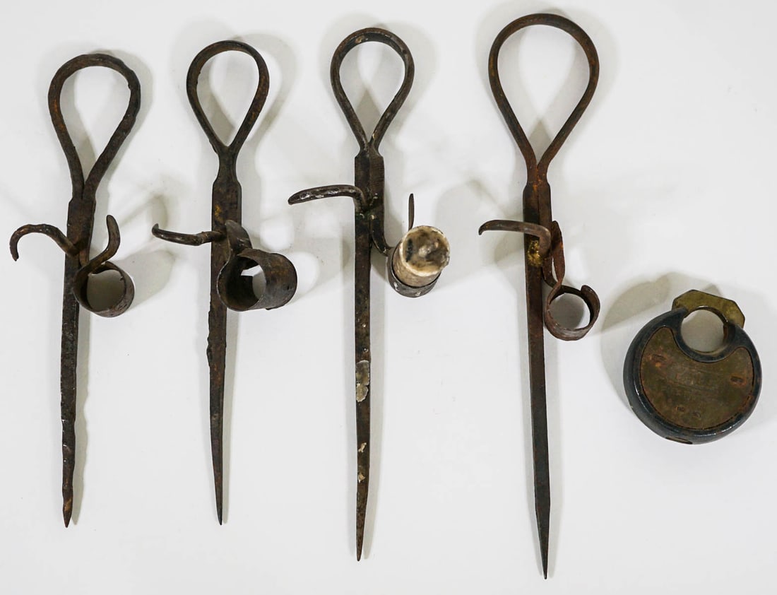 (4) Antique Miner's Candle Sticks (1 of 8)