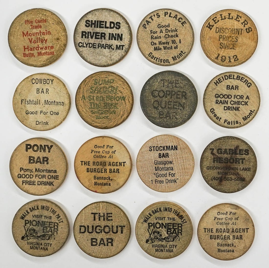 [Montana] Wooden Nickels (16) (1 of 2)