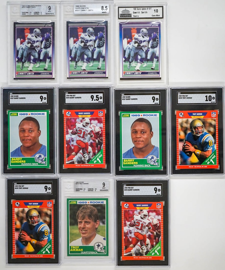 Aikman, Smith, Sanders Graded Rookie Cards (10) (1 of 2)