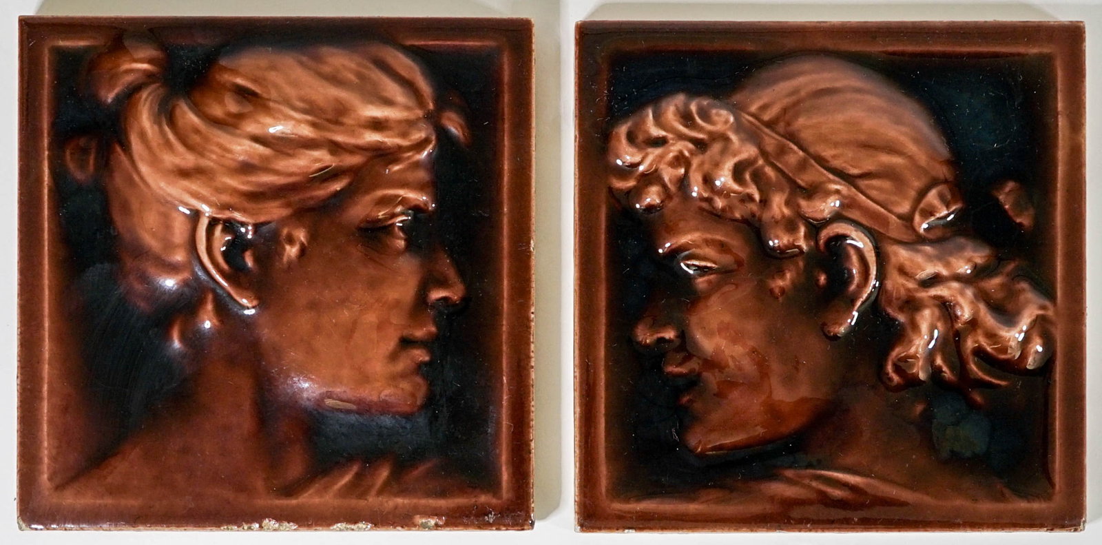 Two (2) Antique Victorian Portrait Tiles (1 of 3)