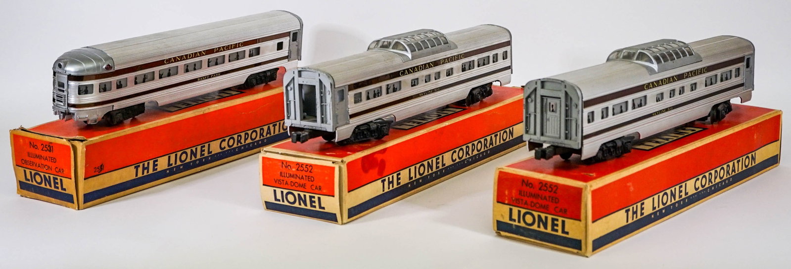 Lionel Canadian Pacific 2551, 2552 (2): Lionel Canadian Pacific 2551, 2552 (2). Aluminum, excellent condition. Provenance: Missoula, Montana Private Collection. Untested, from a lifelong collector who serviced and repaired trains requiring 
