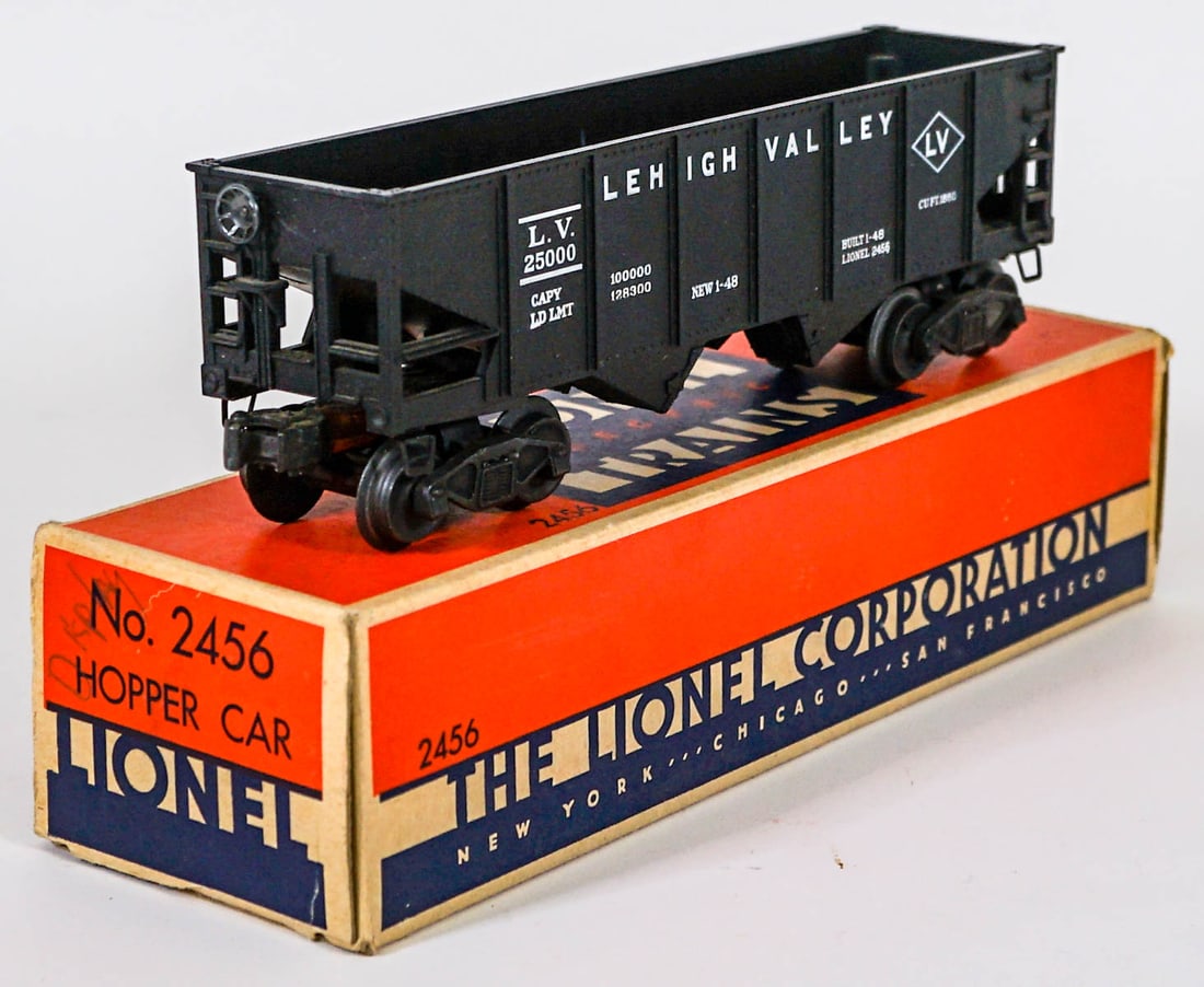 Lionel No. 2456 LV Hopper Mint in Lionel Box: Lionel No. 2456 LV Hopper Mint in Lionel Box. Provenance: Missoula, Montana Private Collection. Untested, from a lifelong collector who serviced and repaired trains requiring any attention. If lot is 
