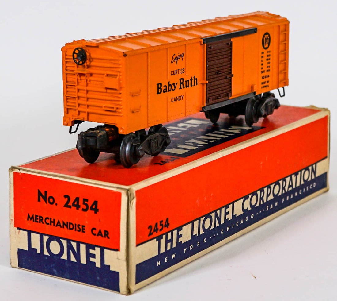 Lionel X2454 Baby Ruth Freight Car Mint In Box: Lionel X2454 Baby Ruth Freight Car Mint In Box. Provenance: Missoula, Montana Private Collection. Untested, from a lifelong collector who serviced and repaired trains requiring any attention. If lot i