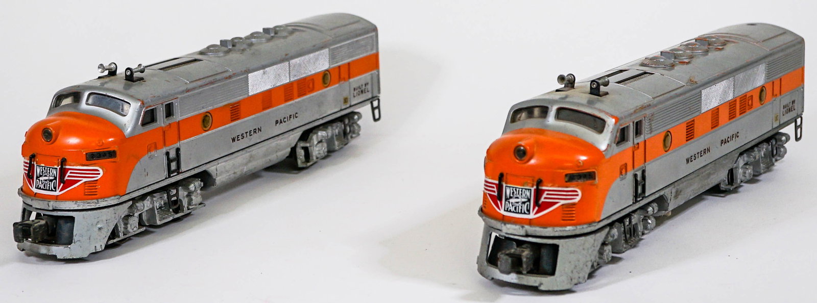 Lionel Western Pacific 2345 Engine Set: Lionel Western Pacific 2345 Engine Set. One is significantly heavier than the other. Provenance: Missoula, Montana Private Collection. Untested, from a lifelong collector who serviced and repaired tra
