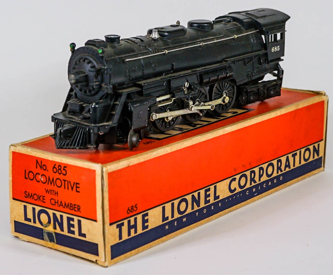 Lionel No. 685 Locomotive with Smoke Chamber: Lionel No. 685 Locomotive with Smoke Chamber. Provenance: Missoula, Montana Private Collection. Untested, from a lifelong collector who serviced and repaired trains requiring any attention. If lot is