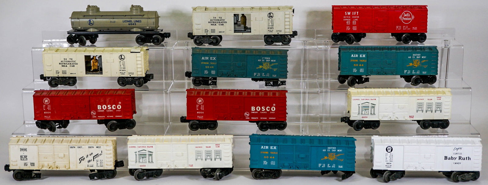 Lionel Boxcars (13): Lionel Boxcars (13). Mixed condition. Provenance: Missoula, Montana Private Collection. Untested, from a lifelong collector who serviced and repaired trains requiring any attention. If lot is absent o