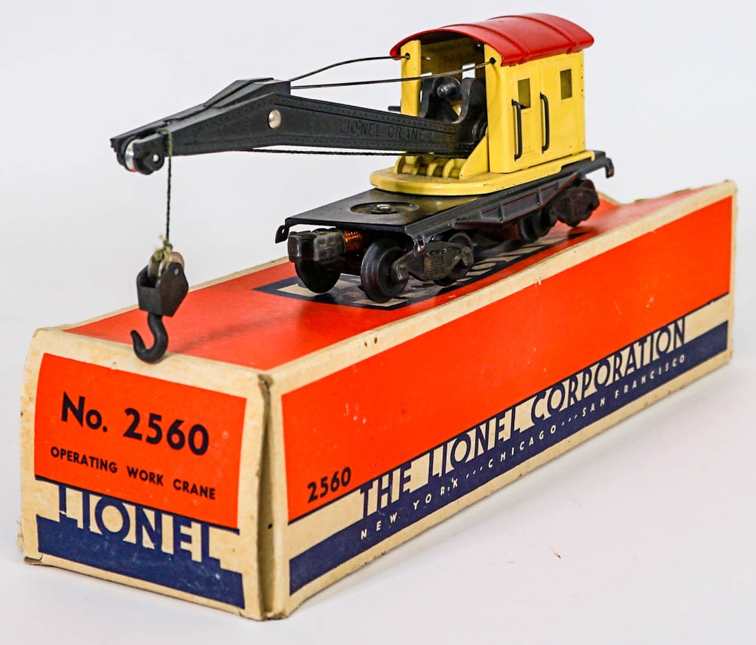 Lionel No. 2560 Crane Like New In Box (Metal): Lionel No. 2560 Crane Like New In Box (Metal). Provenance: Missoula, Montana Private Collection. Untested, from a lifelong collector who serviced and repaired trains requiring any attention. If lot is