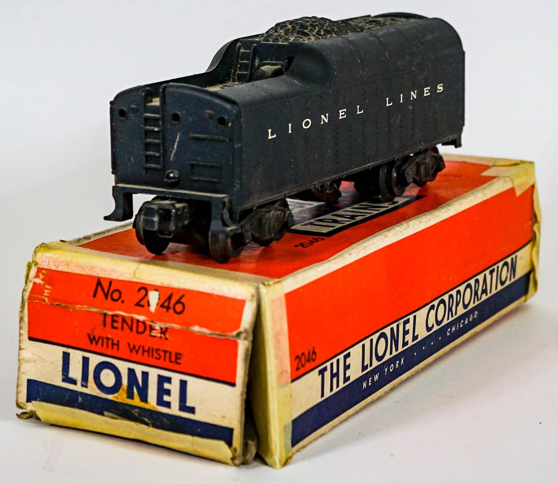 Lionel No. 2046W Tender Like-New in Box: Lionel No. 2046W Tender Like-New in Box. Provenance: Missoula, Montana Private Collection. Untested, from a lifelong collector who serviced and repaired trains requiring any attention. If lot is absen