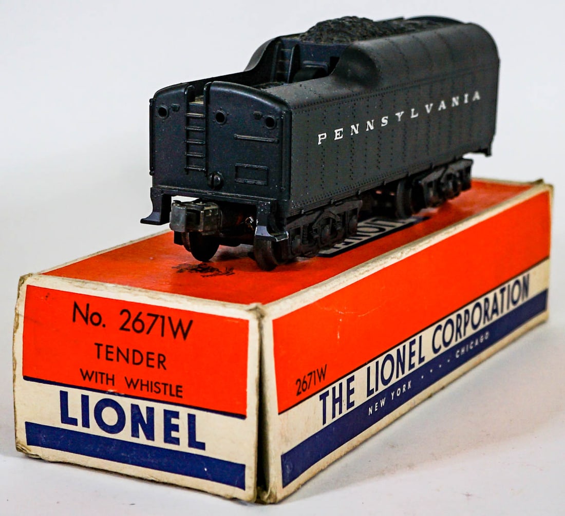 Lionel 2671W Tender Like-New In Box: Lionel 2671W Tender Like-New In Box. Provenance: Missoula, Montana Private Collection. Untested, from a lifelong collector who serviced and repaired trains requiring any attention. If lot is absent of