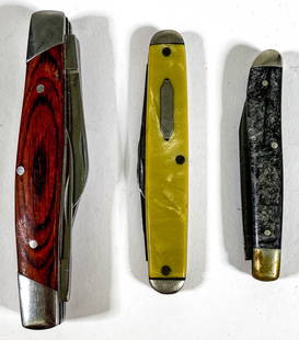 Winchester Folding Knives: Includes model 2086, and two with no model numbers. They measure 2.75 to 3.75 inches length when folded closed. If lot is absent of a condition report one may be requested via email. Condition report