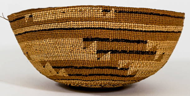 Native American Basket: Native American basket. Measures 3.5 x 7.5 inches. If lot is absent of a condition report one may be requested via email. Condition report is provided as an opinion only and is no guarantee as conditi