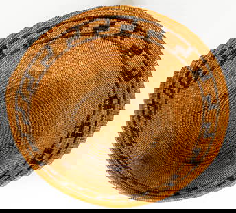 Native American Basket: Native American basket. Measures 4.25 x 11.375 inches. If lot is absent of a condition report one may be requested via email. Condition report is provided as an opinion only and is no guarantee as con