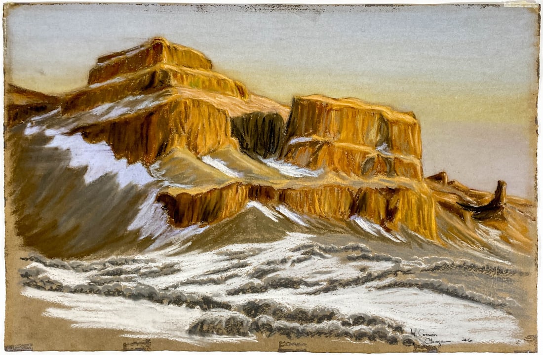 Wendell Corwin Chase Pastel [Blue Lake]: Wendell Corwin Chase (Washington, 1897-1988) Original Pastel [Blue Lake]. Measures 13 x 20 inches sheet size. Unframed, loose and not glued or mounted. If lot is absent of a condition report one may b