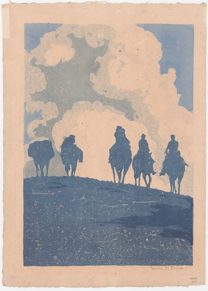Waldo Chase (Washington) Color Woodcut: Waldo Chase (Washington, 1895-1988) Color Woodcut. Measures 13.75 x 9.75 inches. VG-EX/EX condition. Unframed, loose and not glued or mounted. If lot is absent of a condition report one may be request
