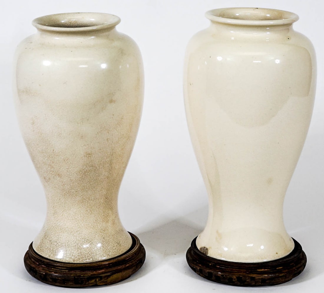 Pair of Antique Cream Colored Pottery Vases (1 of 9)