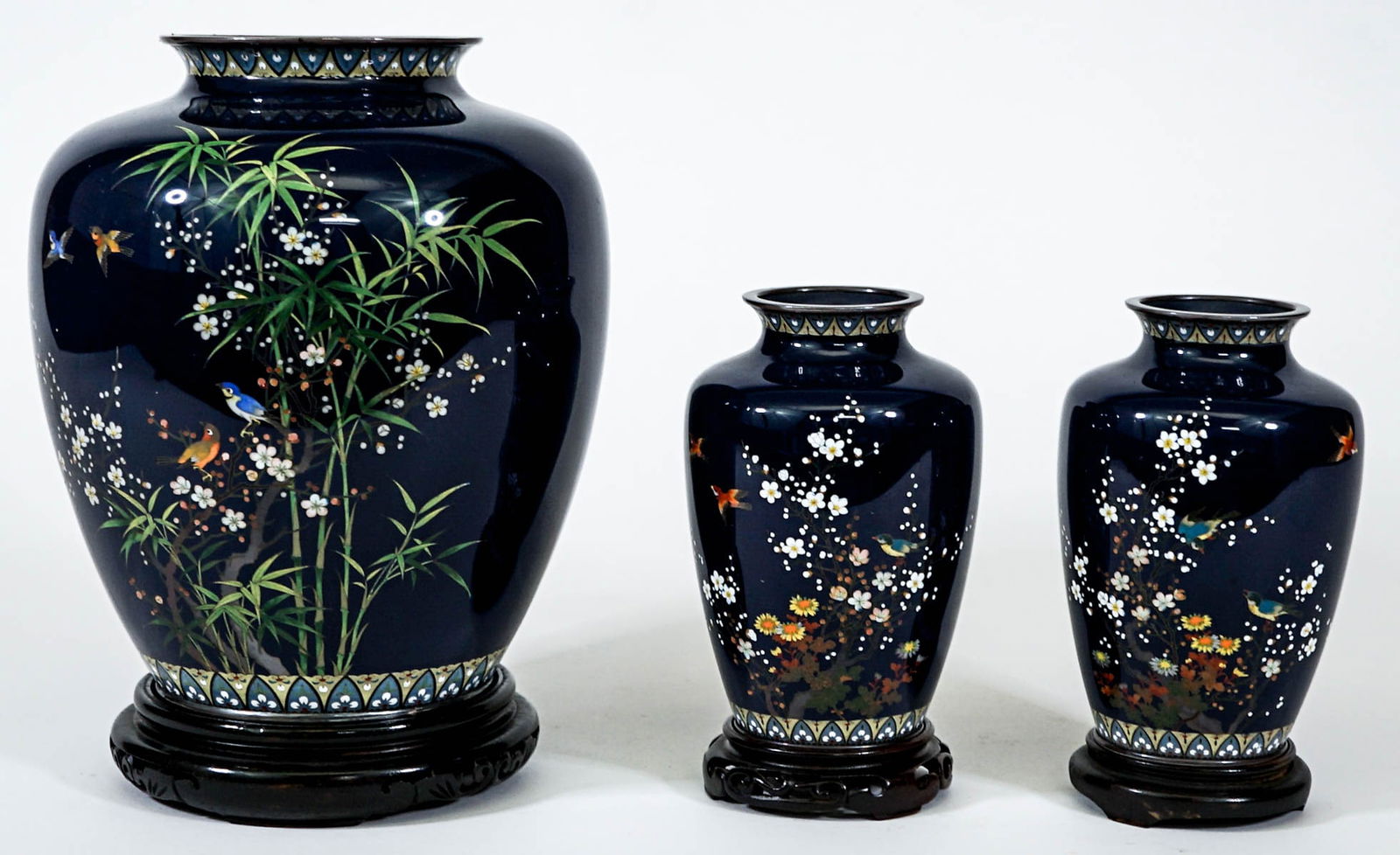 Signed Japanese Fine 3pc Cloisonne Set (1 of 10)