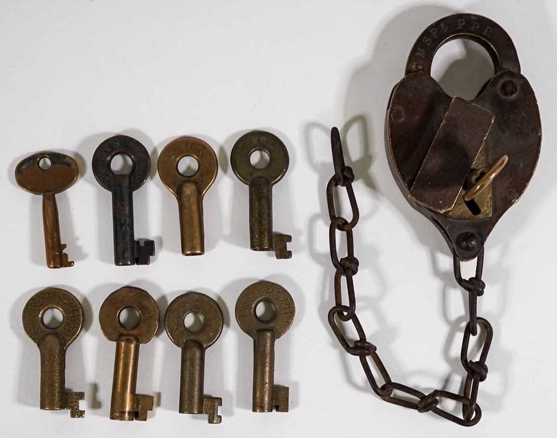 C.M. St. P & P. Railroad Lock with Key, Other Keys (1 of 2)