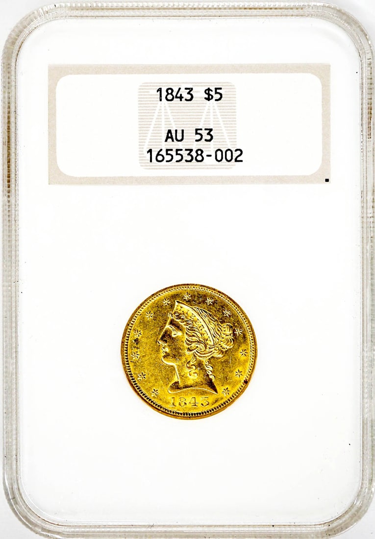 1843 $5 U.S. Gold Coin NGC AU 53 (1 of 2)