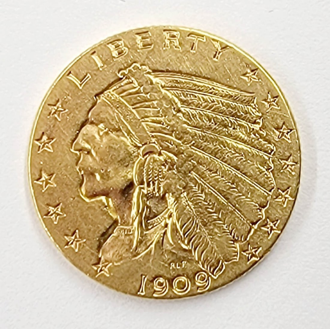 1909 U.S. $2.50 Gold Quarter Eagle Coin: 1909 U.S. $2.50 Gold Coin. This lot requires a Wire or Zelle transfer. If lot is absent of a condition report one may be requested via email. Condition report is provided as an opinion only and is no 