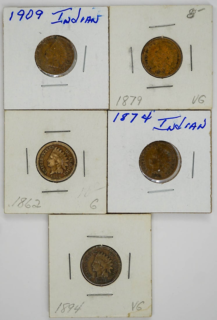 (5) Antique U.S. Indian Head Small Cents (1 of 2)