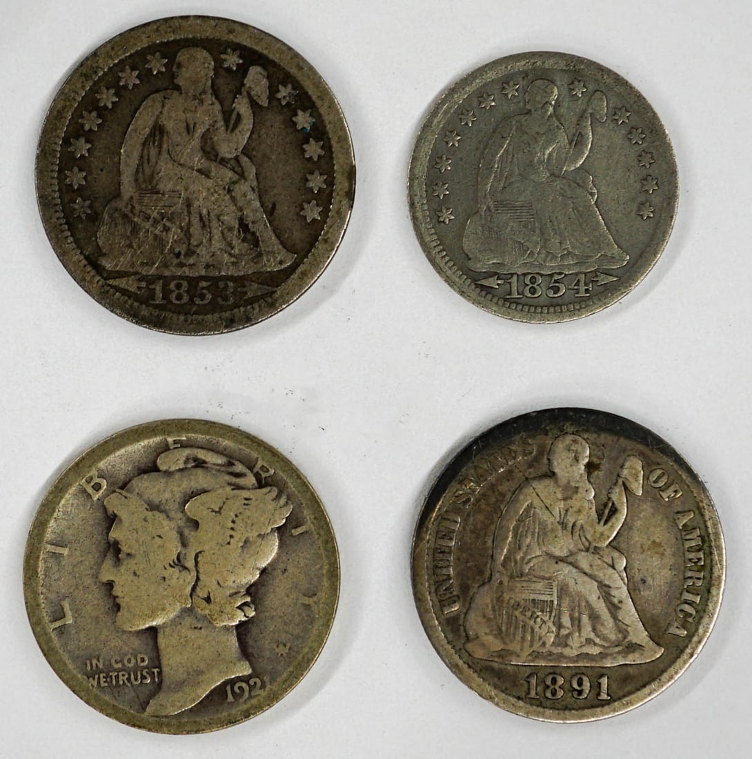 1891-S, 1853, 1854, 1921 U.S. Silver Dimes (1 of 2)