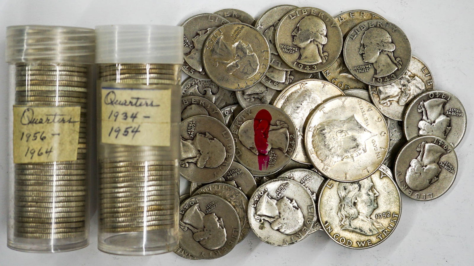 (112) U.S. Silver Washington Quarters, (5) Halves (1 of 1)