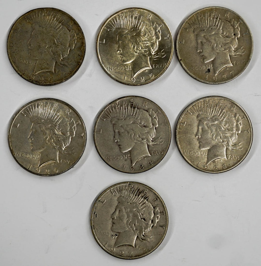 (7) U.S. Peace Silver Dollars (1 of 2)