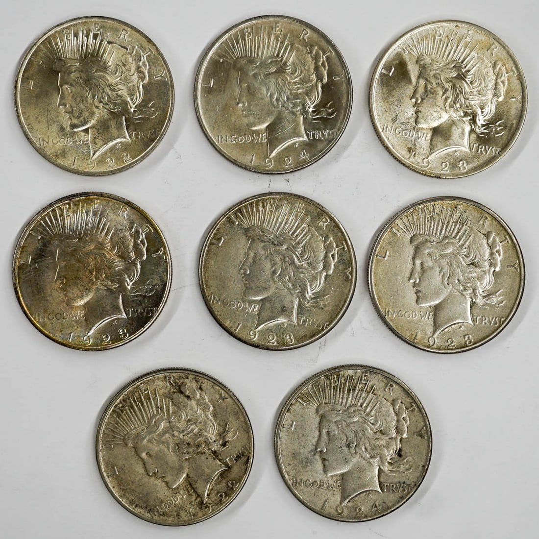(8) U.S. Peace Silver Dollars (1 of 2)