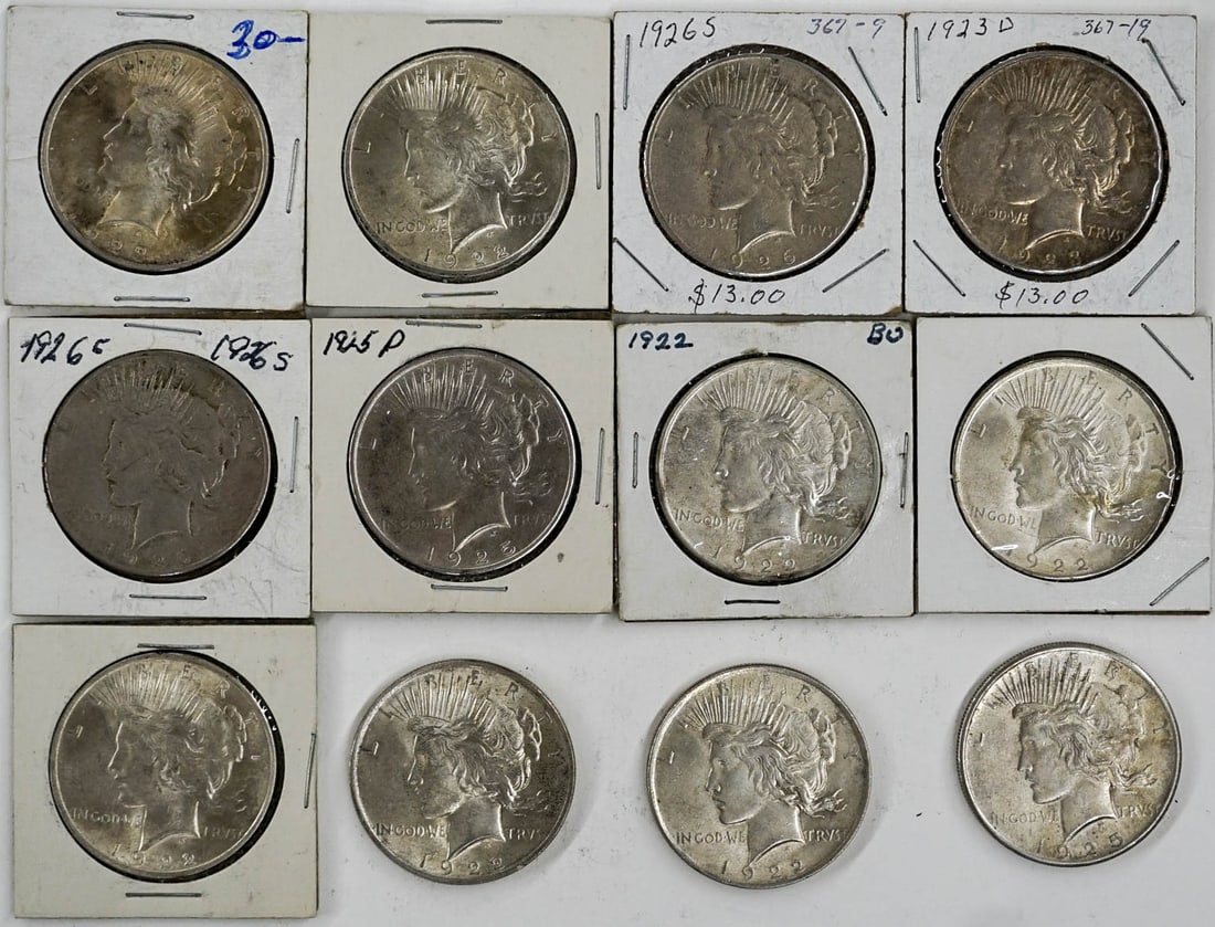 (12) U.S. Peace Silver Dollars (1 of 2)
