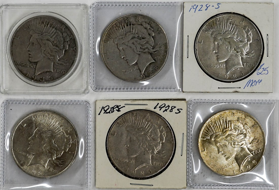 (6) U.S. Peace Silver Dollars (1 of 2)